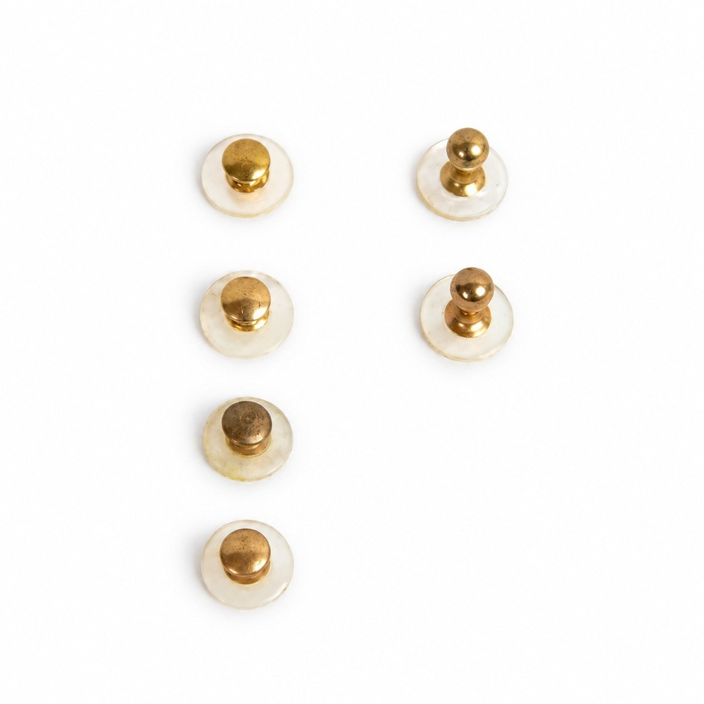Vintage Mother of Pearl Shirt Studs Set Gold Tone Formal Tuxedo Accessories 6pc